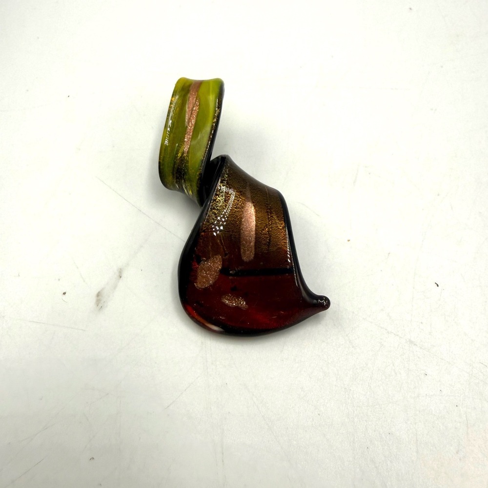 Artisan Twisted Glass Ribbon Pendant Amber Green Aventurine Swirl Statement